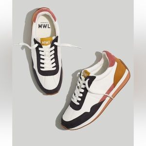 Madewell Black and White Sneakers with Red and Tan Highlights